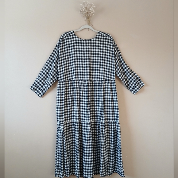 KIN | Gingham Black and White Tiered Midi Dress |Size 12 - Picture 1 of 15